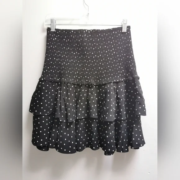 Aritzia Sunday Best Strawberry Fields Ruffle skirt black&white polka dot size L - Picture 5 of 10